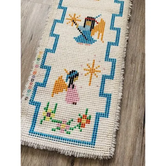 Vintage Ted DeGrazia Finished Latch Hook 4 Angels Lighting Sundance Wall Hanging